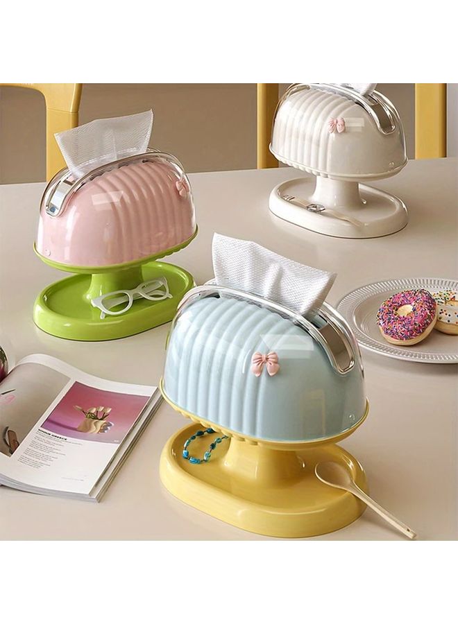 Cream Shell Tissue Box With Lid And Bow Label Decorative Napkin Holder - Image 1